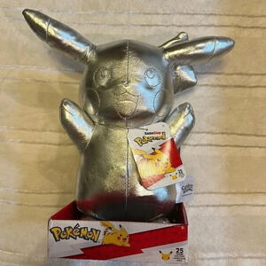 NWT Pokémon Pikachu Silver 25 year anniversary stuffed collectible in packaging